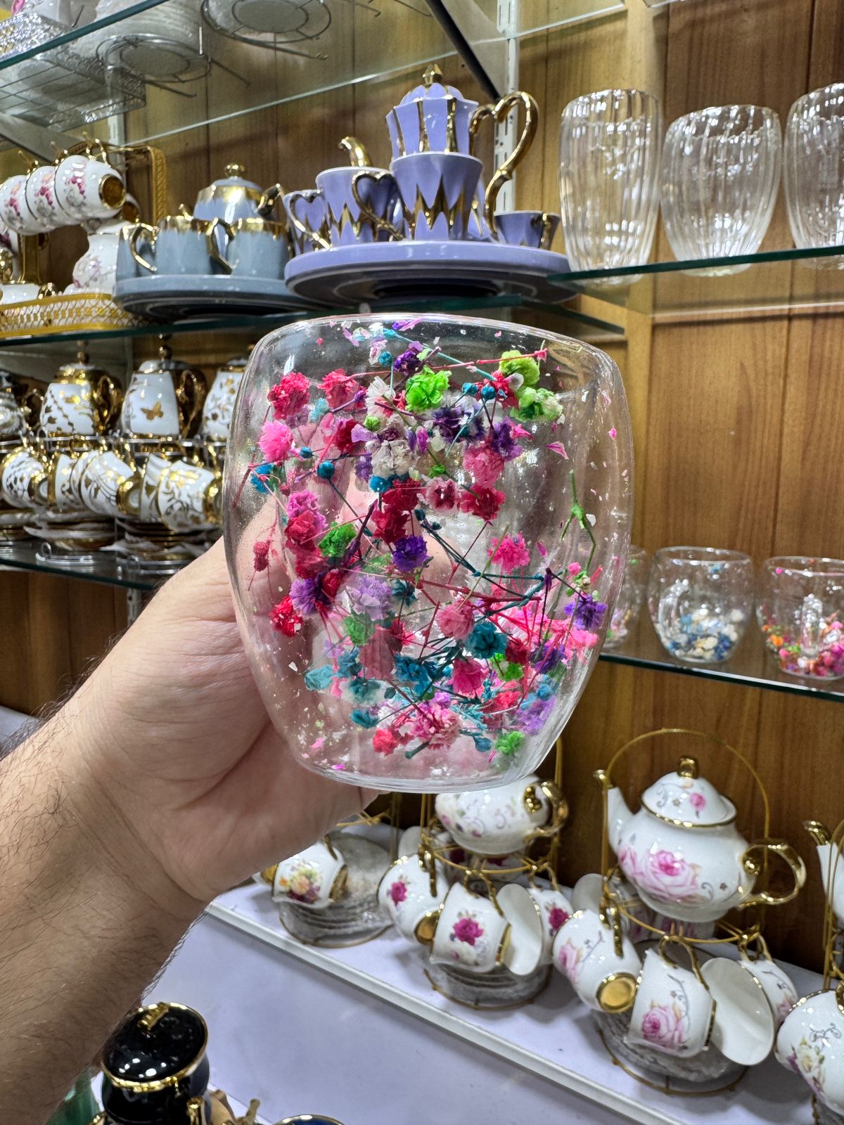 Elegant Glass Mug with Embedded Floral Design – Aesthetic Tea & Coffee Cup