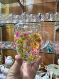 Elegant Glass Mug with Embedded Floral Design – Aesthetic Tea & Coffee Cup