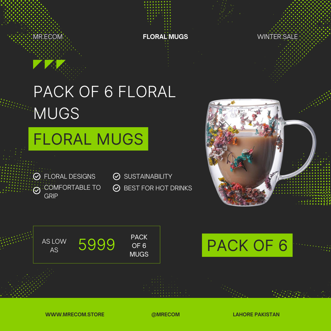 Pack of 6 Floral Mugs | Elegant Ceramic Tea & Coffee Cups