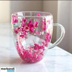 Elegant Glass Mug with Embedded Floral Design – Aesthetic Tea & Coffee Cup