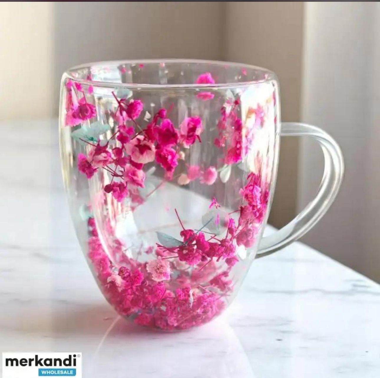Elegant Glass Mug with Embedded Floral Design – Aesthetic Tea & Coffee Cup