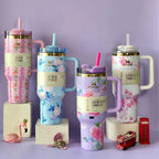 Stanley Cup-40oz Stanley Tumbler With Straw- Floral Printed Tumble Mugs Stainless Steel