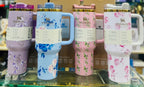 Stanley Cup-40oz Stanley Tumbler With Straw- Floral Printed Tumble Mugs Stainless Steel