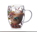 Elegant Glass Mug with Embedded Floral Design – Aesthetic Tea & Coffee Cup