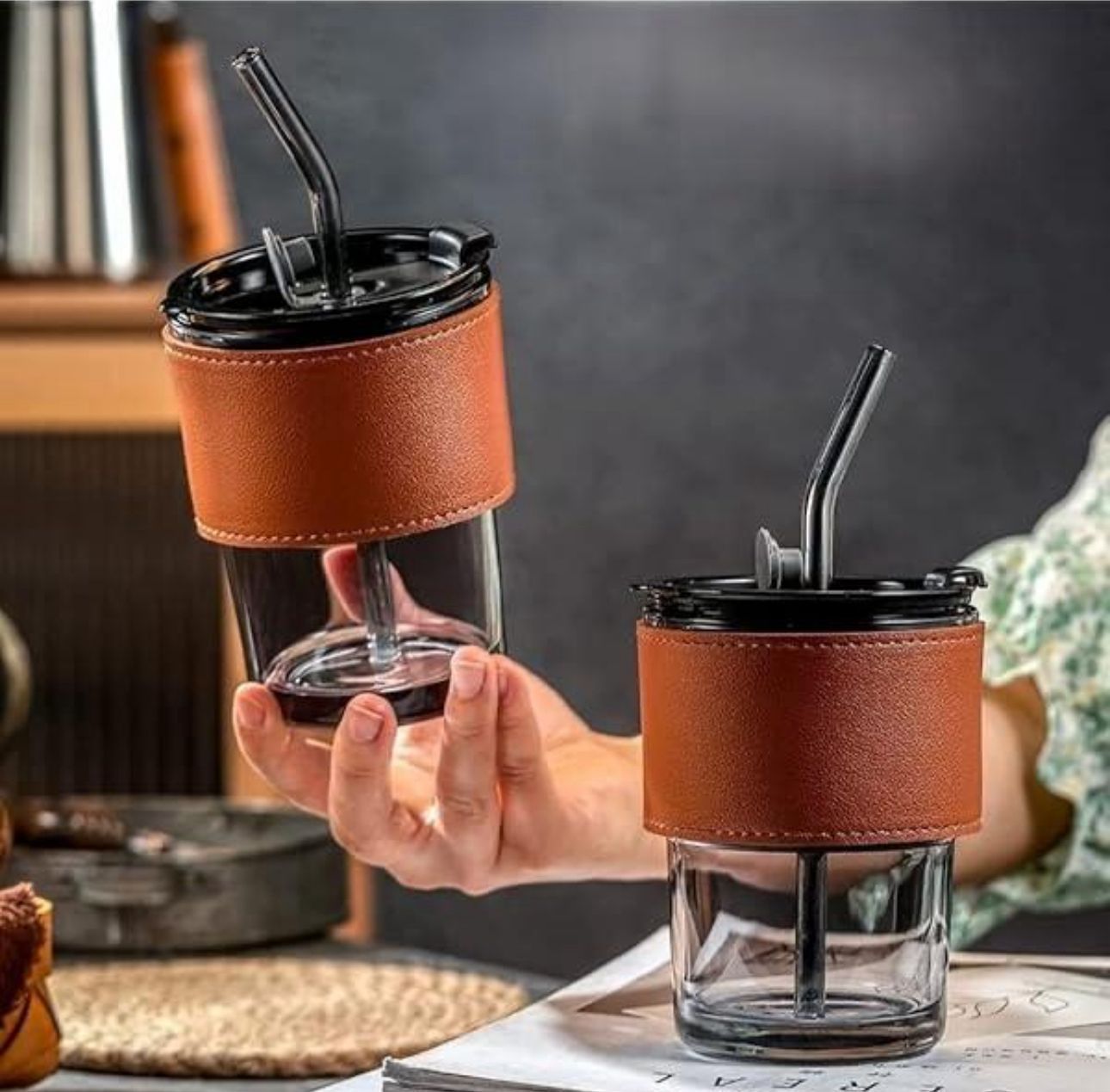 Daisy Glass Cup with Bamboo Lid & Straw – Cute Floral Iced Coffee Tumbler